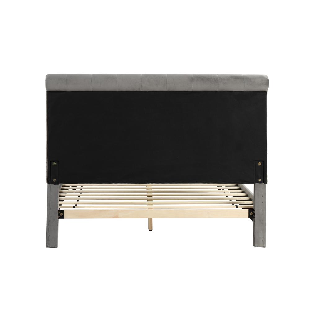 Ashley Tufted Velvet Fabric King Platform Bed in Gray. Picture 3