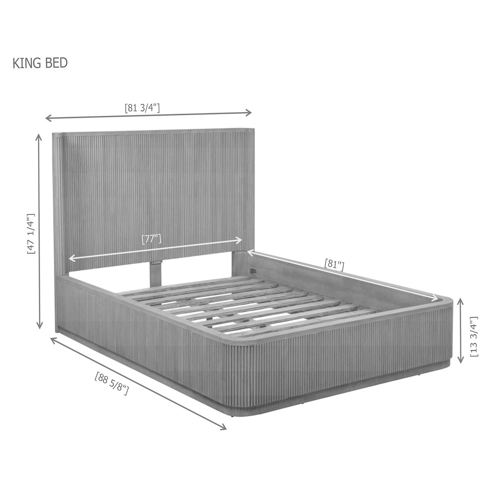 89" Long Modern Fluted Platform Eastern King Bed Frame 47.5" High Headboard. Picture 5