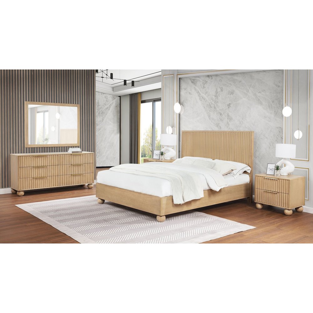 Daplen Scandinavian Modern Queen Bed Frame, Light Oak. Picture 8