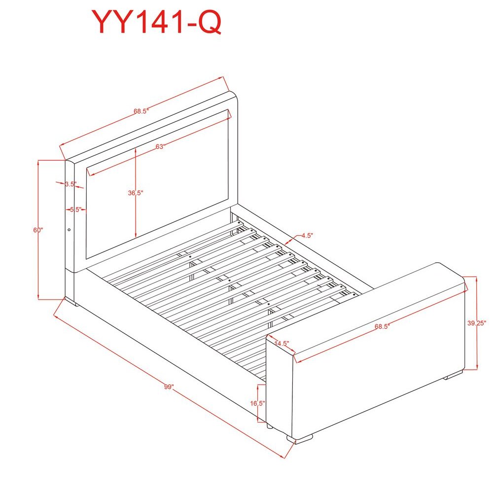 Modern Upholstered Bed Frame with Hidden TV Lift Storage, Queen, Black. Picture 7