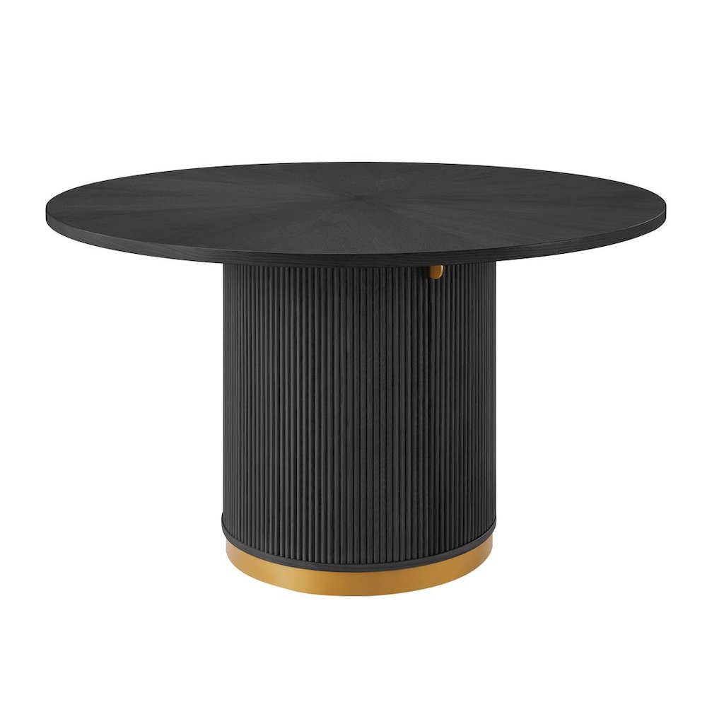 Tappelle Mid-Century Modern Round Storage Dining Table with Gold Accents, Black. Picture 1