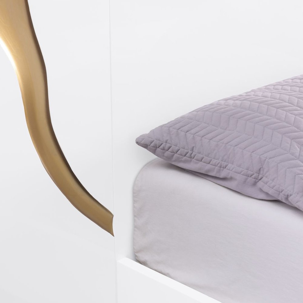 Modern Lacquered High Gloss Queen Bed Frame with Striking Gold Accent Cracks. Picture 4