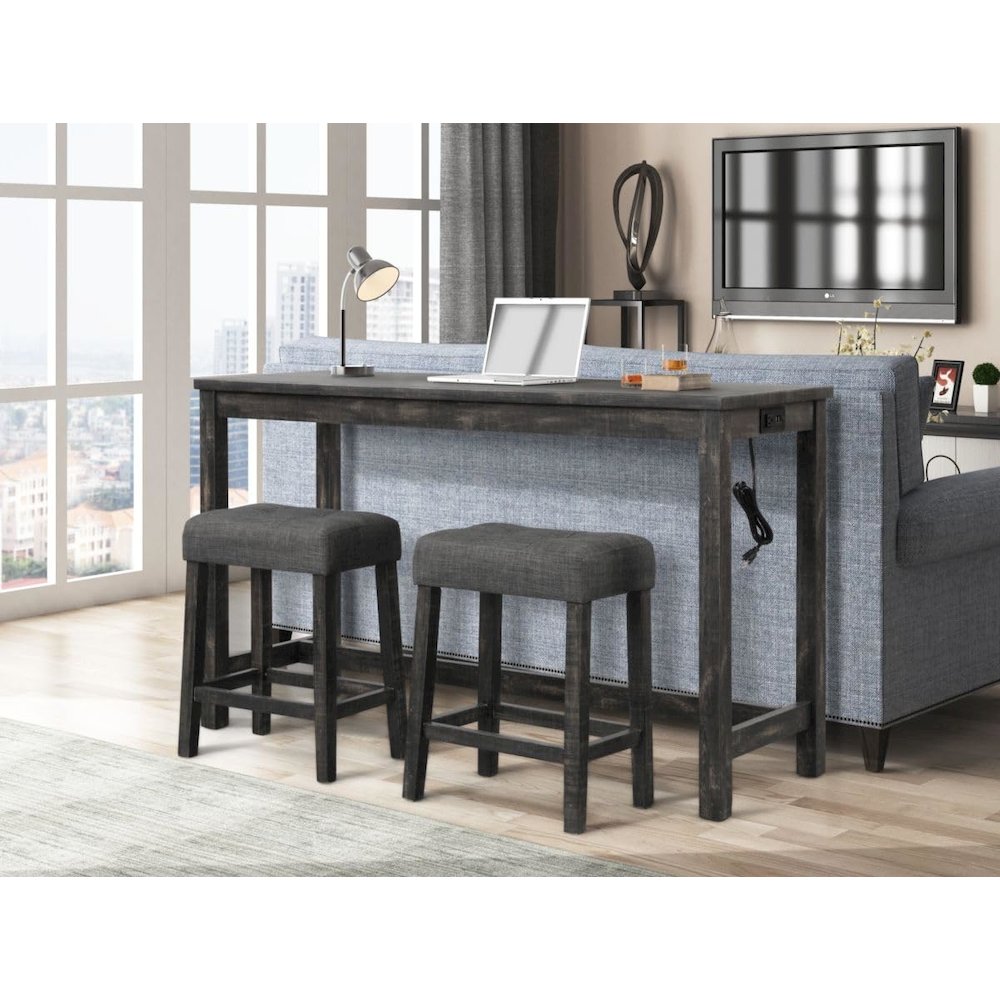 Best Master Furniture Yosef 24" Wood Counter Stool in Black Charcoal (Set of 2). Picture 2