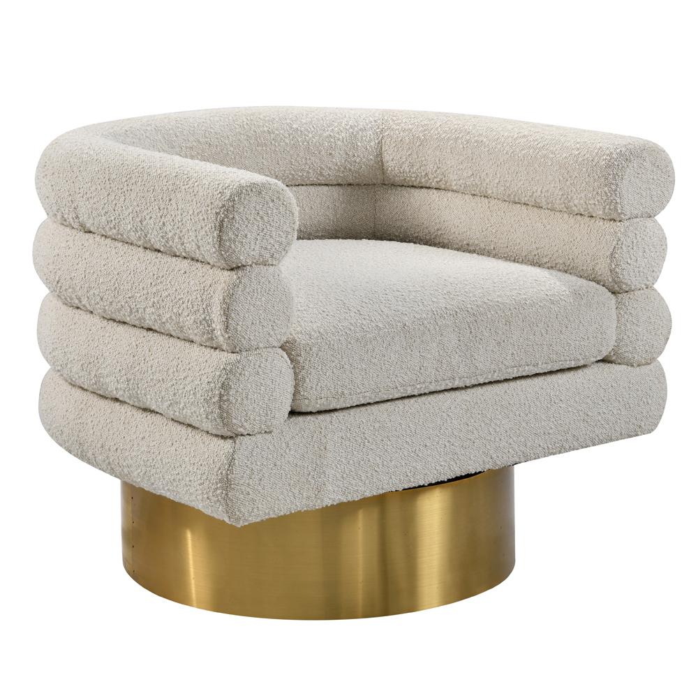 Sophos Cream Boucle Fabric with Gold Base Swivel Accent Chair. Picture 1