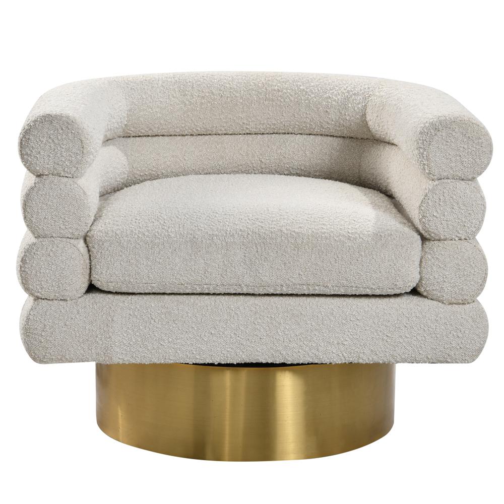 Sophos Cream Boucle Fabric with Gold Base Swivel Accent Chair. Picture 2