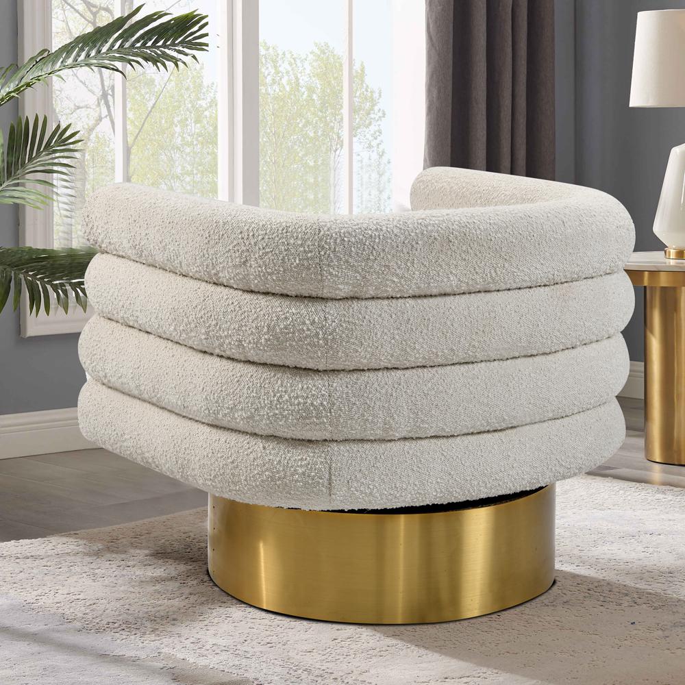 Sophos Cream Boucle Fabric with Gold Base Swivel Accent Chair. Picture 4