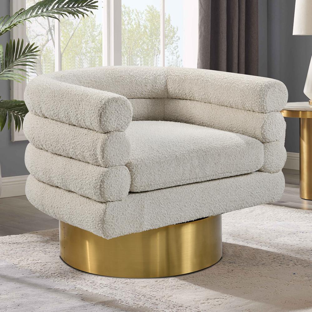 Sophos Cream Boucle Fabric with Gold Base Swivel Accent Chair. Picture 5