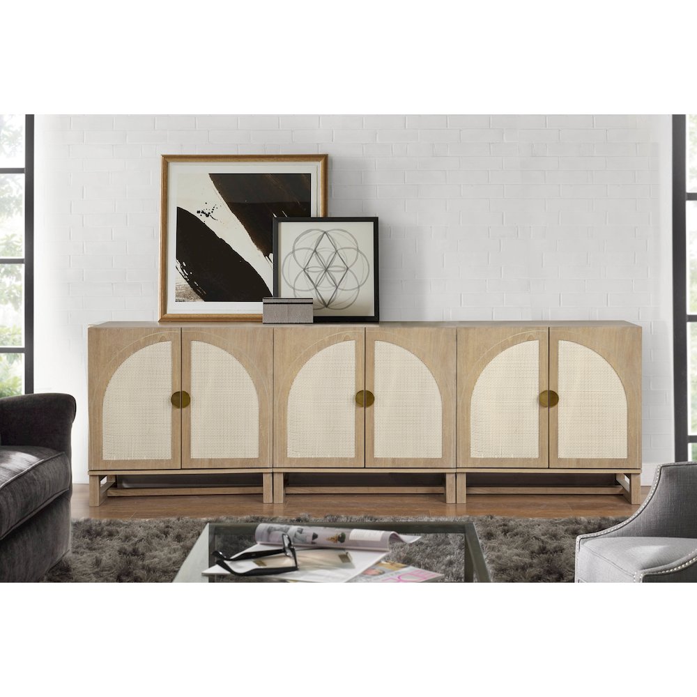 31" Wide 2-Door Accent Cabinet Natural Oak Wood Finish Boho Modern Sideboard. Picture 9