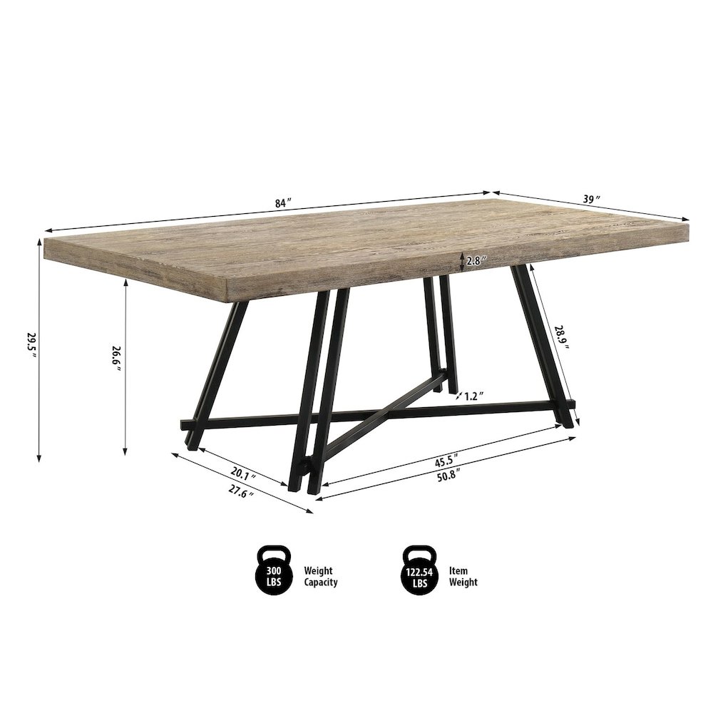 Manhattan Transitional Rectangle Dining Table with Trestle Base, White Oak/Black. Picture 3