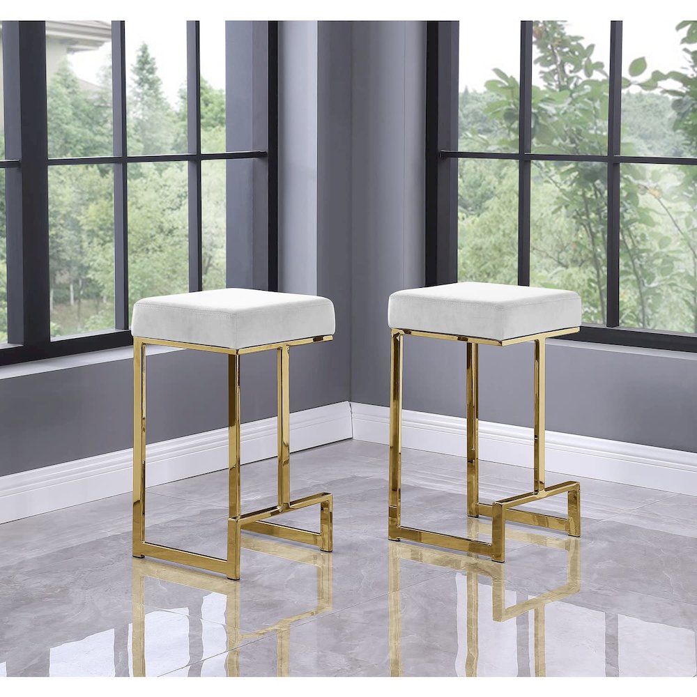 Dorrington Velvet Backless Counter Height Stool in White/Gold (Set of 2). Picture 2
