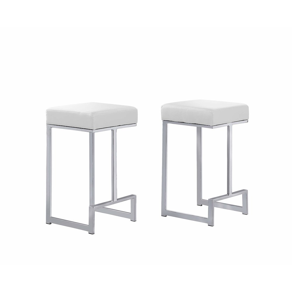 Dorrington Faux Leather Backless Counter Height Stool in White/Silver (Set of 2). Picture 1