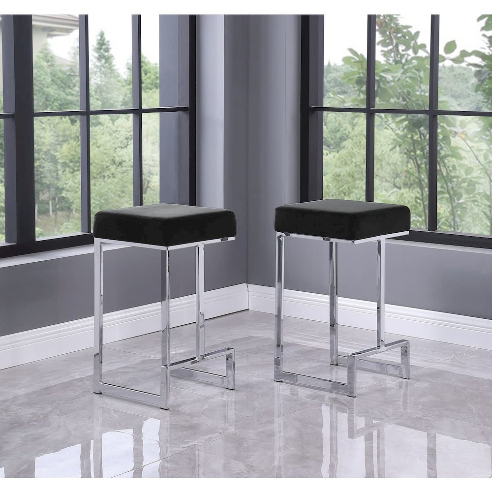Dorrington Velvet Backless Counter Height Stool in Black/Silver (Set of 2). Picture 2