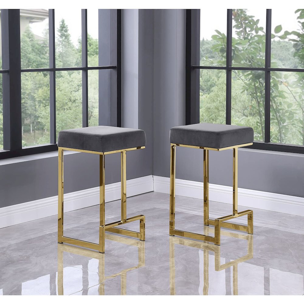 Dorrington Velvet Backless Counter Height Stool in Gray/Gold (Set of 2). Picture 2