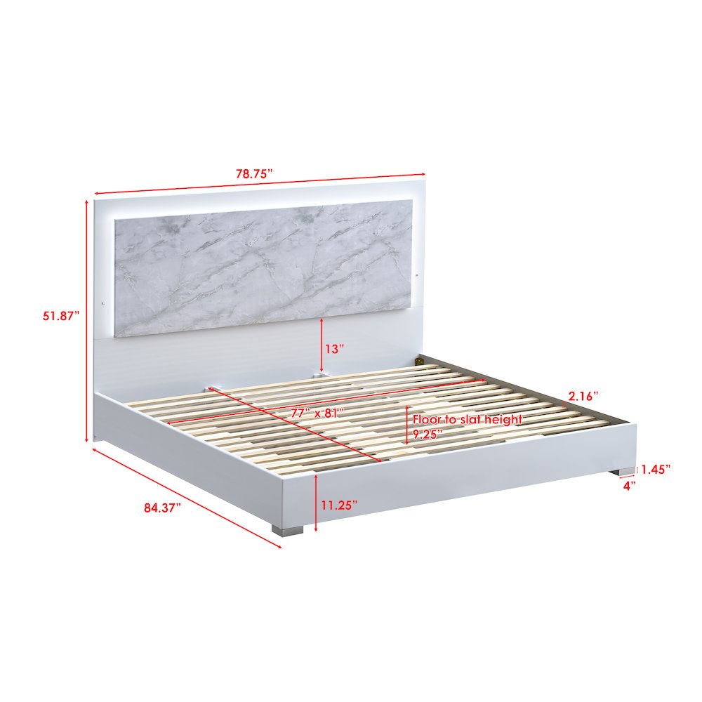 84.5" Eastern King Bed Frame, White Lacquered Gloss, LED Headboard. Picture 7
