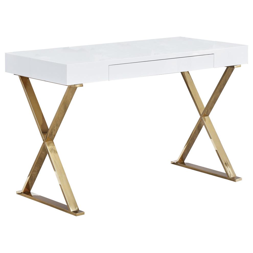 Best Master Modern Stainless Steel Frame Computer Desk - Gold High Gloss. Picture 1