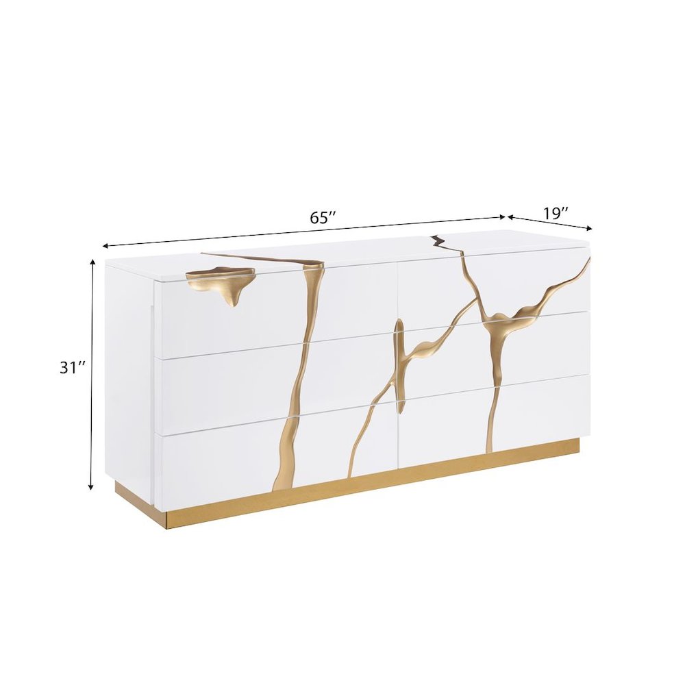 Modern High-Gloss Lacquered Dresser with Gold Crack Accents and Gold Base. Picture 7