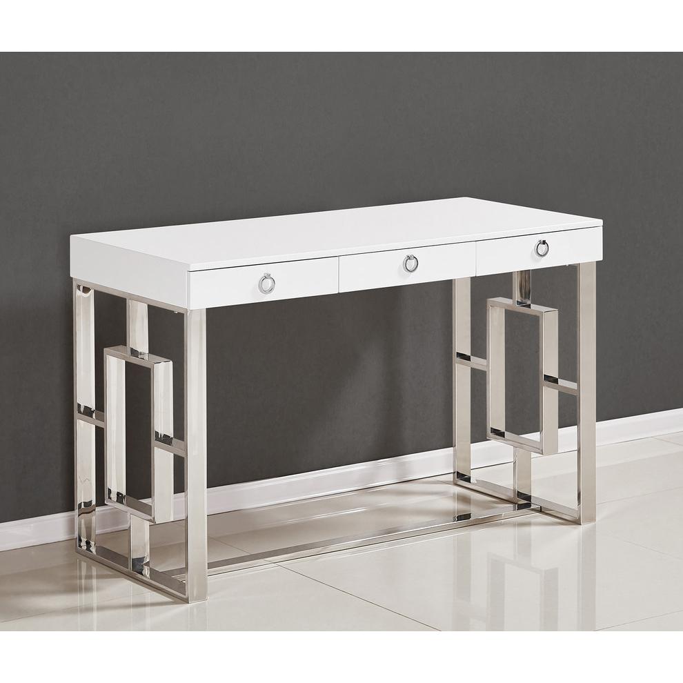 Best Master Brooks 3-Drawer Wood and Stainless Steel Frame Writing Desk - Silver. Picture 2