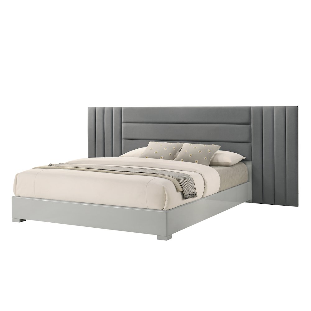83" Eastern King Bed Frame, Fabric Channel Tufted Headboard. Picture 1