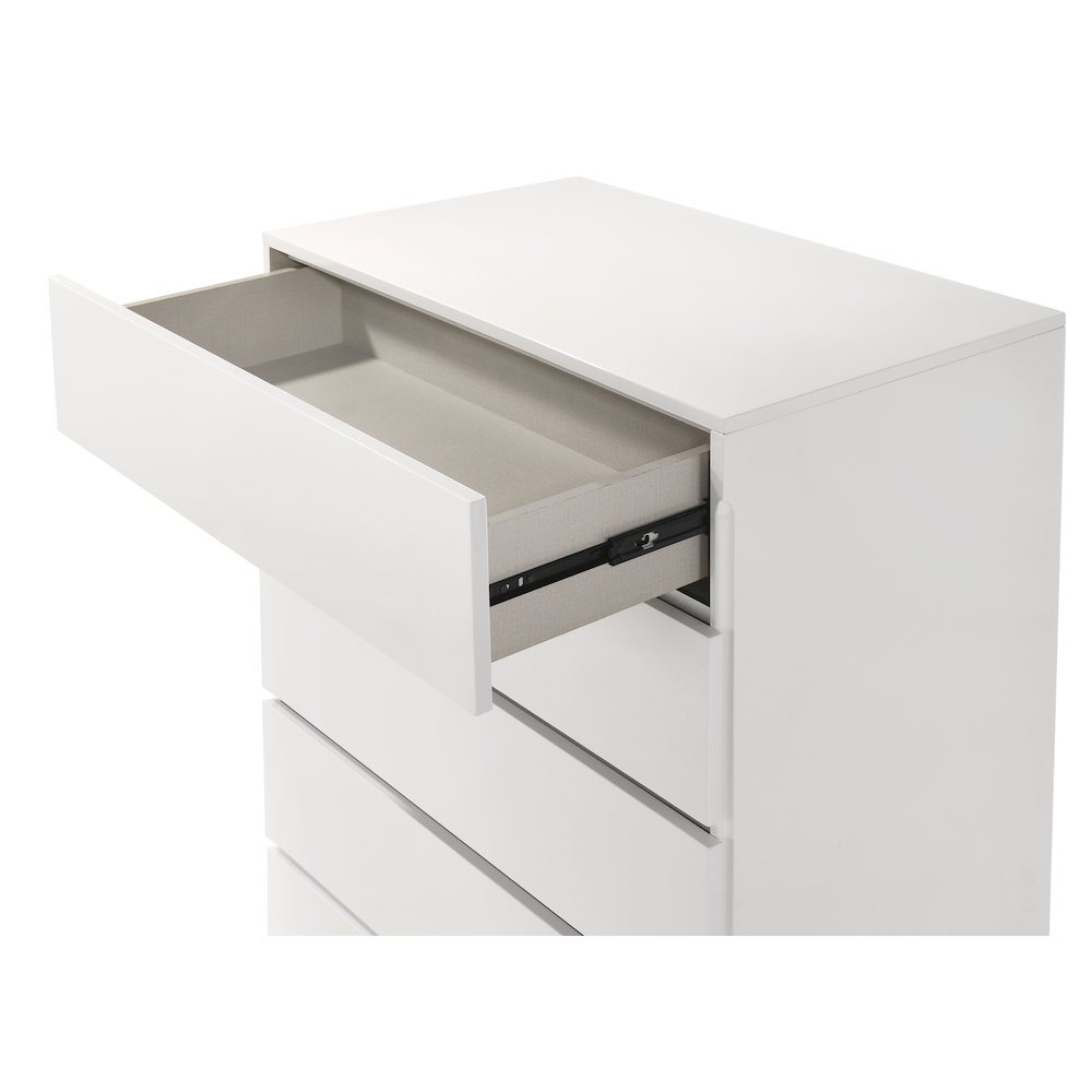 46.5" High 5-Drawer Chest, Gloss Finish, Silver Accent Trim, Modern. Picture 2
