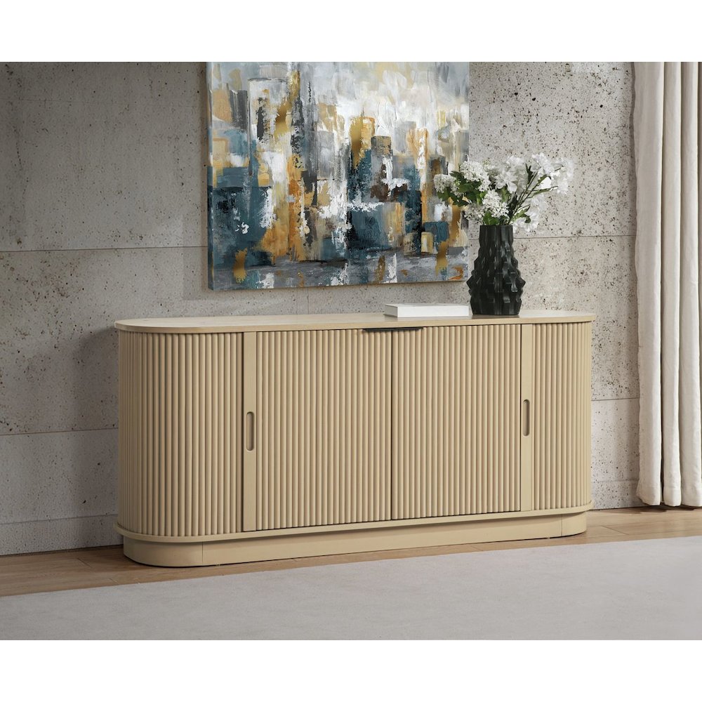 Halcrest 62" Mid-Century Fluted Sideboard Buffet with Rounded Oval Design. Picture 6