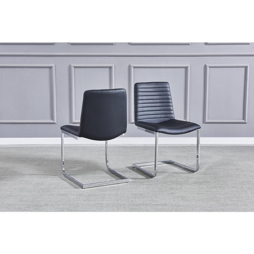 Blanca Black Faux Leather Dining Chairs in Silver(Set of 2). Picture 3