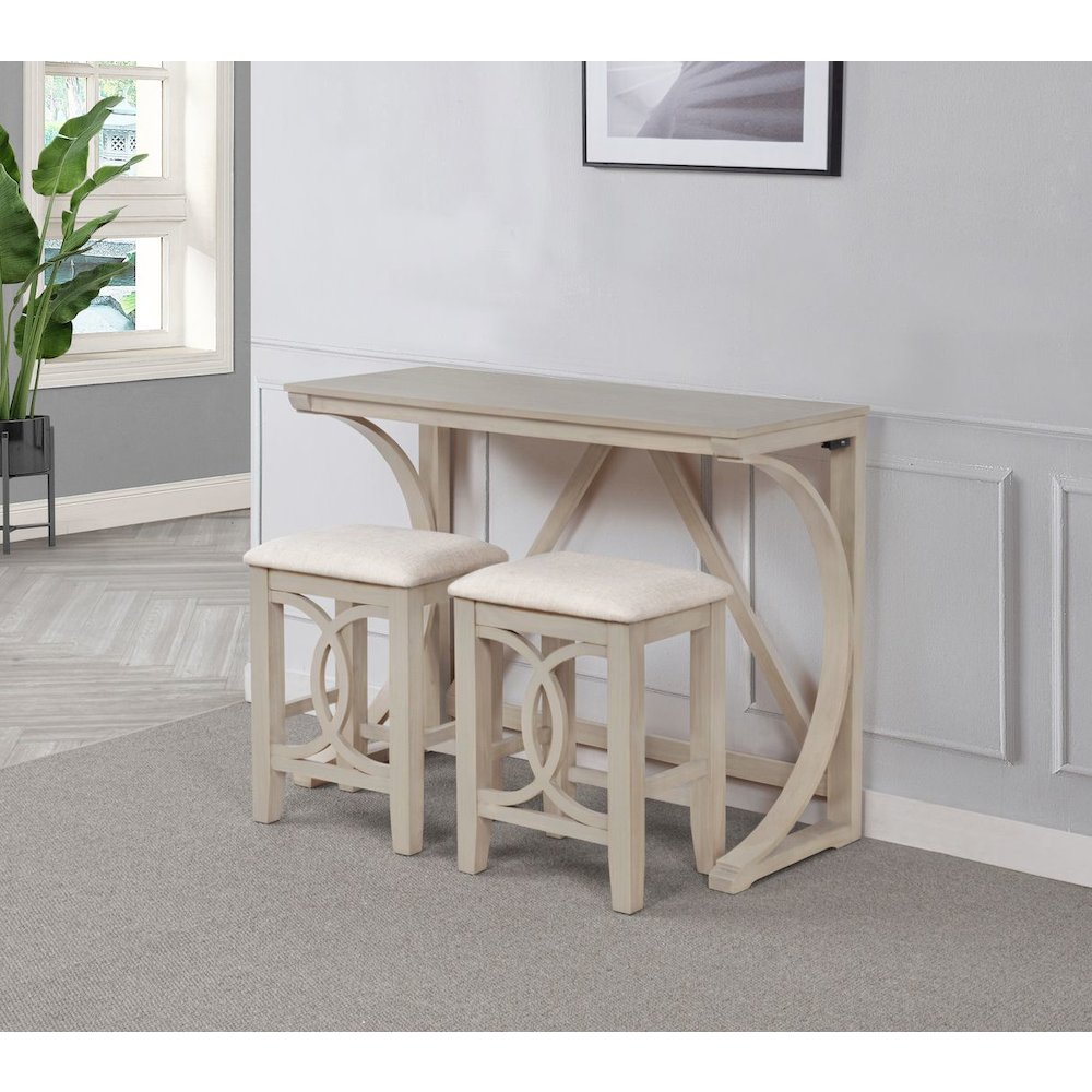 Dappelle 3-Piece Pub Dining Set with USB-A & USB-C Ports in 1 Box, Antique White. Picture 7