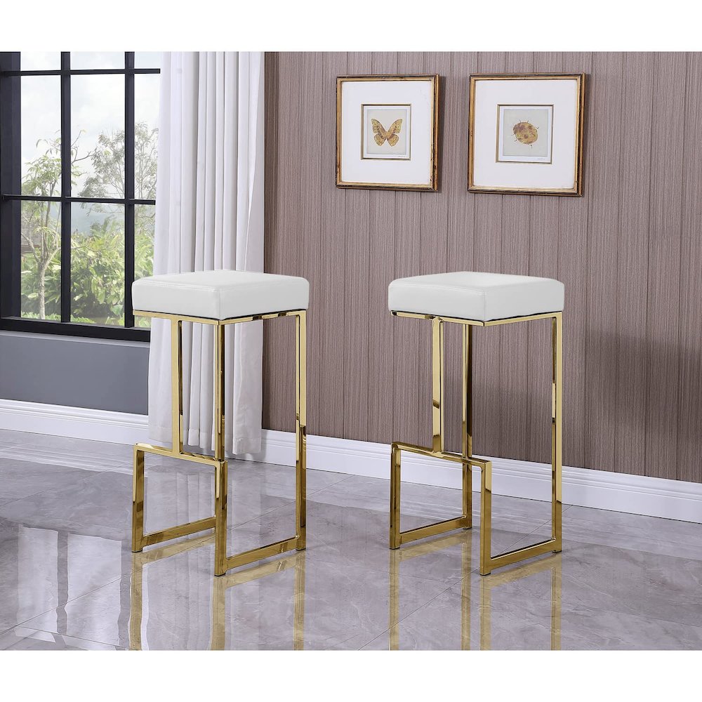 Dorrington Modern Faux Leather Backless Bar Stool in White/Gold (Set of 2). Picture 2