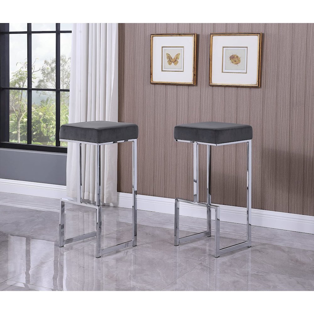 Dorrington Modern Velvet Backless Bar Stool in Gray/Silver (Set of 2). Picture 2
