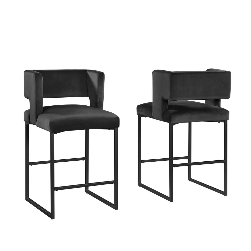 Lynx Black Velvet Bar Stools in Matte Black (Set of 2). Picture 2