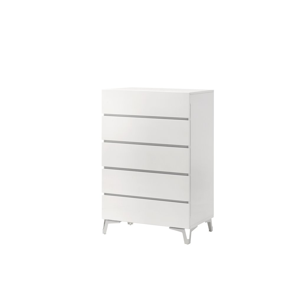 46.5" High 5-Drawer Chest, Gloss Finish, Silver Accent Trim, Modern. Picture 1