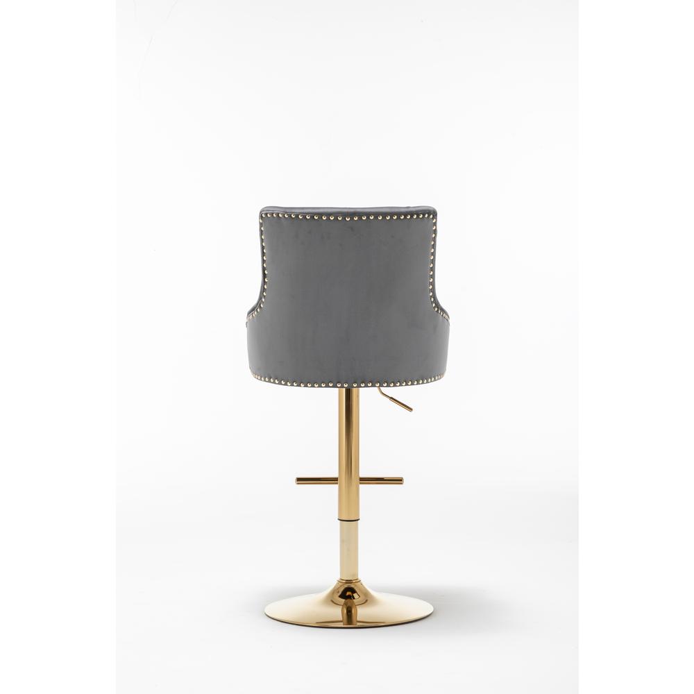 Brightcast 2-piece Velvet Tufted Gold Bar Stools in Dark Gray. Picture 3