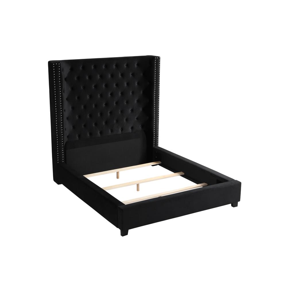 Yvonne Velvet Upholstered Cali King Platform Bed in Black. Picture 1
