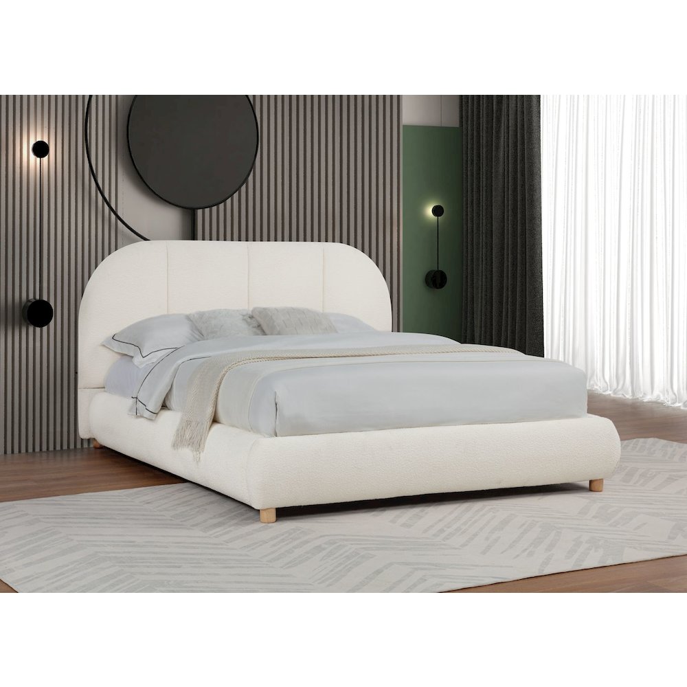 Ctasia Upholstered Burlap Fabrci Low Profile Bed Frame, Queen, Ivory. Picture 4