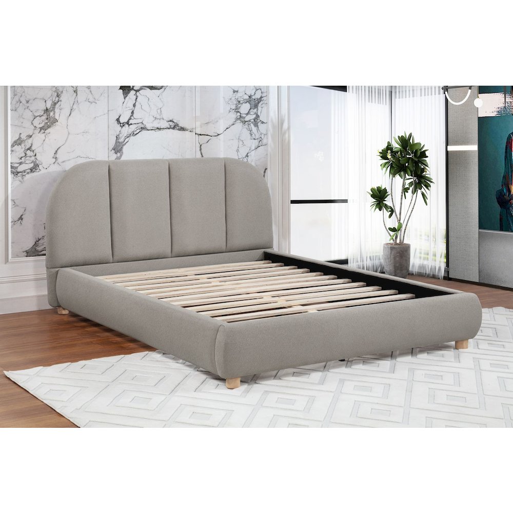 Ctasia Upholstered Burlap Fabric Low Profile Bed Frame, Queen, Light Tan. Picture 5