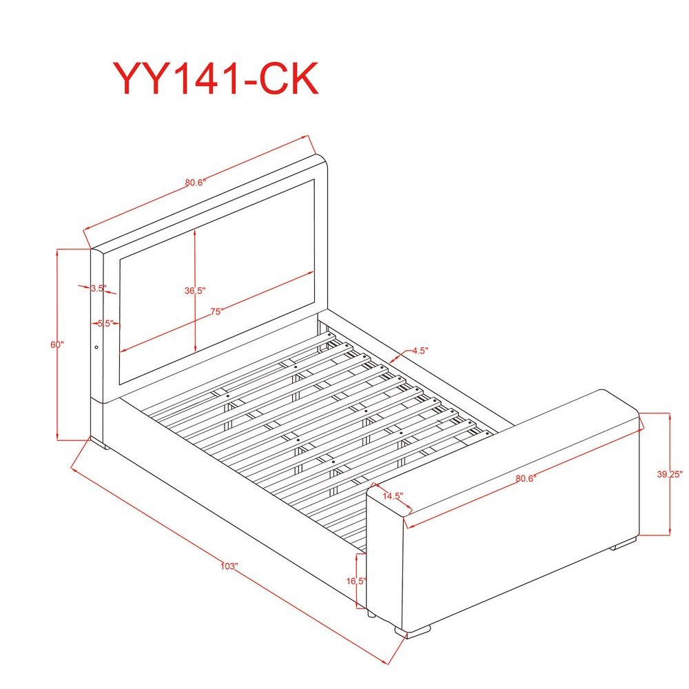 Modern Upholstered Bed Frame with Hidden TV Lift Storage, California King, Black. Picture 7