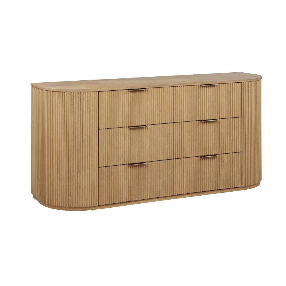 70" Wide Modern Fluted 6-Drawer Dresser Mid Century, Light Oak. Picture 1