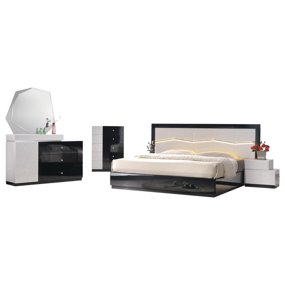 Best Master Poplar Wood Cal King Platfrom Bed With LED Light in White/Black. Picture 2
