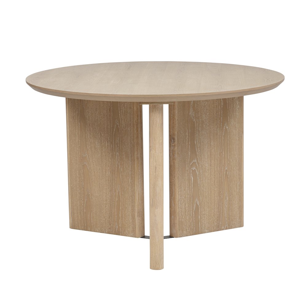 46" Round Dining Table Mid Century Modern Natural Ash Veneer Wood Top. Picture 1