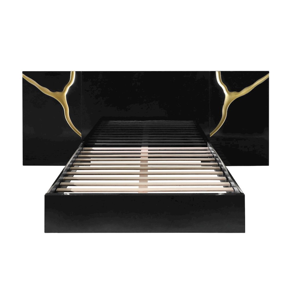 Lacquered High Gloss California King Bed Frame with Striking Gold Accent Cracks. Picture 2