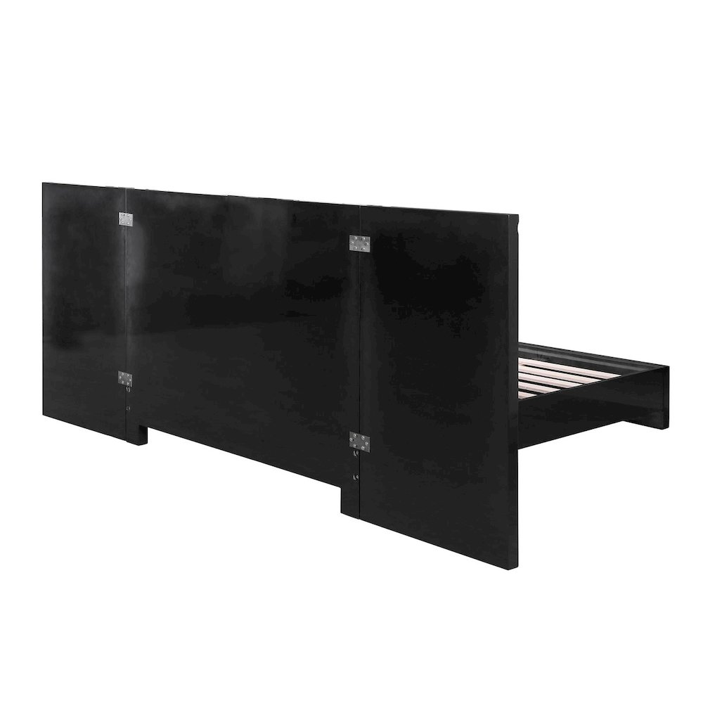 Modern Lacquered High Gloss Queen Bed Frame with Striking Gold Accent Cracks. Picture 3