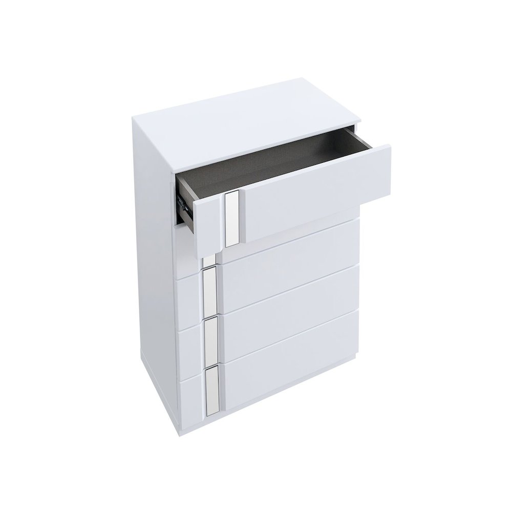 Modern Mirrored 5-Drawer Chest, White. Picture 2