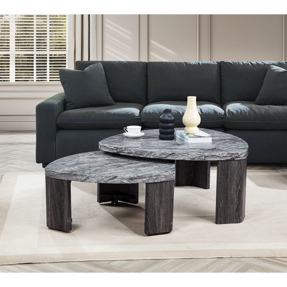 Tvoro 2-Piece Swivel Coffee Table Set, Granite Gray and Greige. Picture 7