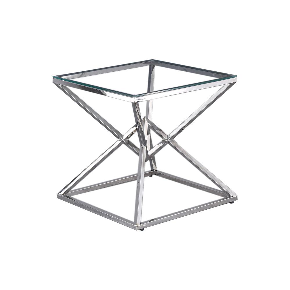 Best Master Furniture 22" Modern Clear Tempered Glass Side Table in Silver. Picture 1
