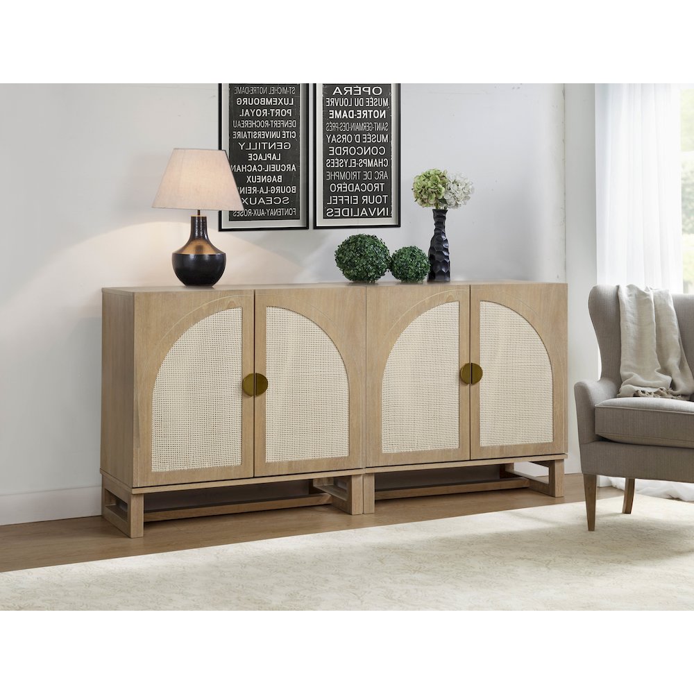 31" Wide 2-Door Accent Cabinet Natural Oak Wood Finish Boho Modern Sideboard. Picture 8