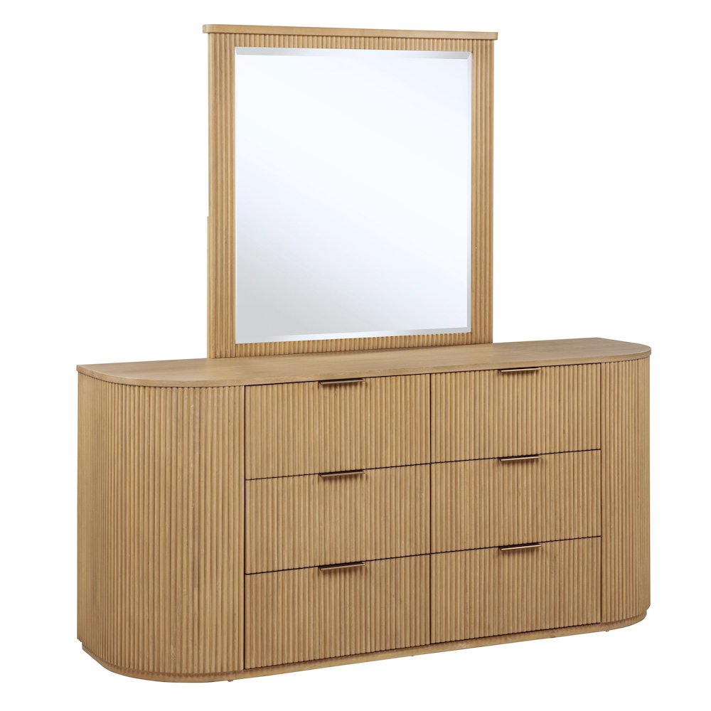 70" Wide Modern Fluted 6-Drawer Dresser Mid Century, Light Oak. Picture 3