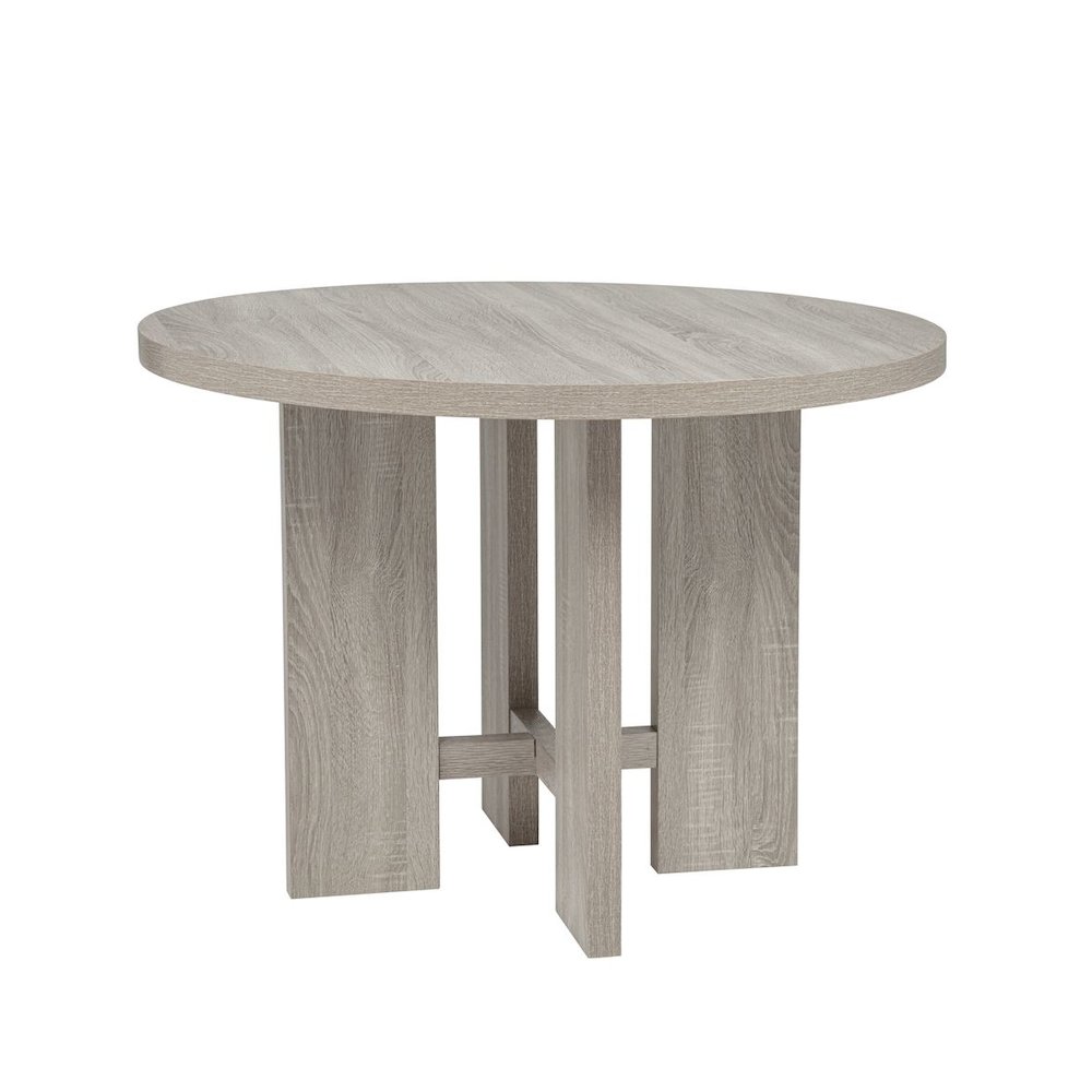 Timbria Transitional Round Dining Table with Cross Pedestal Base, Oak. Picture 1