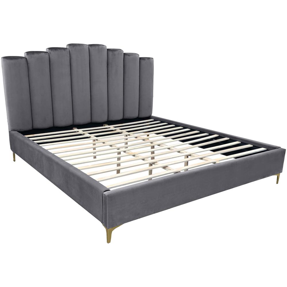Sicily Velvet Fabric King Platform Bed in Gray. Picture 1