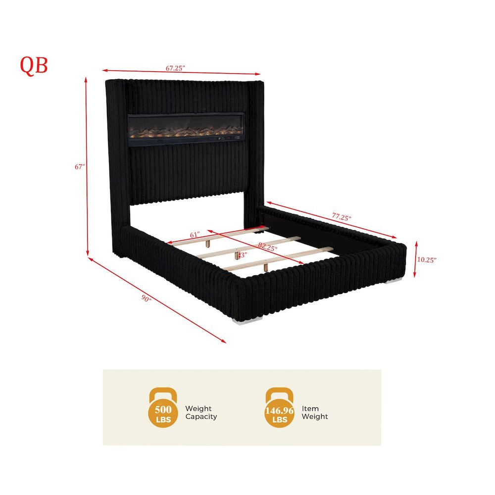 Uphoria Rabbit Velvet Queen Bed, Black. Picture 7