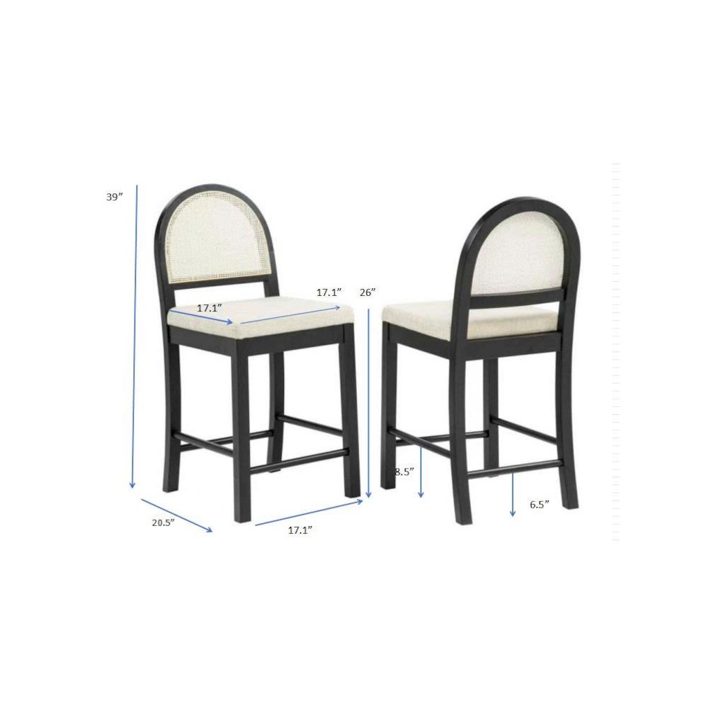 Counter Height Bar Chairs French Country Rattan Cane Back Beige Fabric Seat. Picture 2