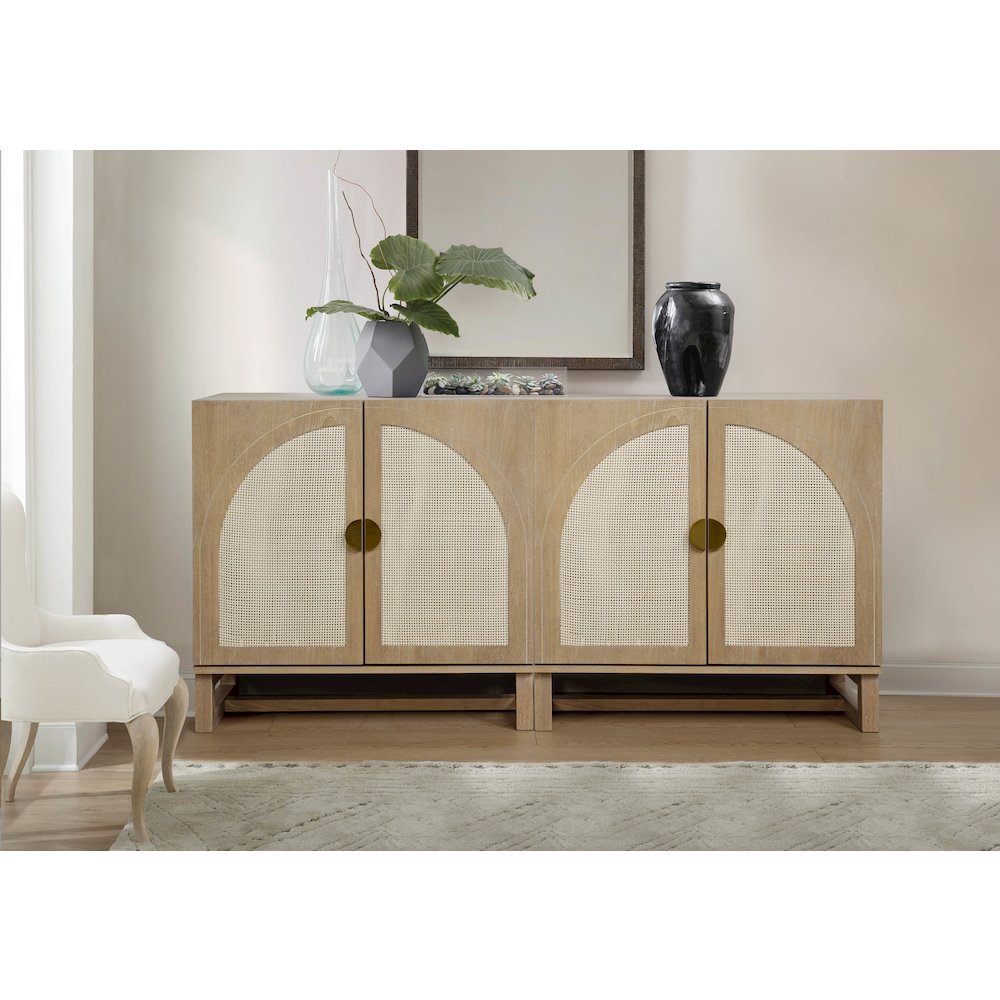 31" Wide 2-Door Accent Cabinet Natural Oak Wood Finish Boho Modern Sideboard. Picture 7